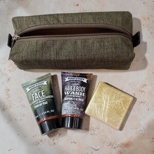 Man Stuff by Technic Mens Grooming Travel Gift Set Olive Green Toiletry Bag NEW
